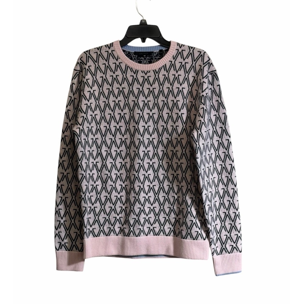 Greyson Wool Cashmere Mens Med Sweater Pink "G" Monogram Print Luxury